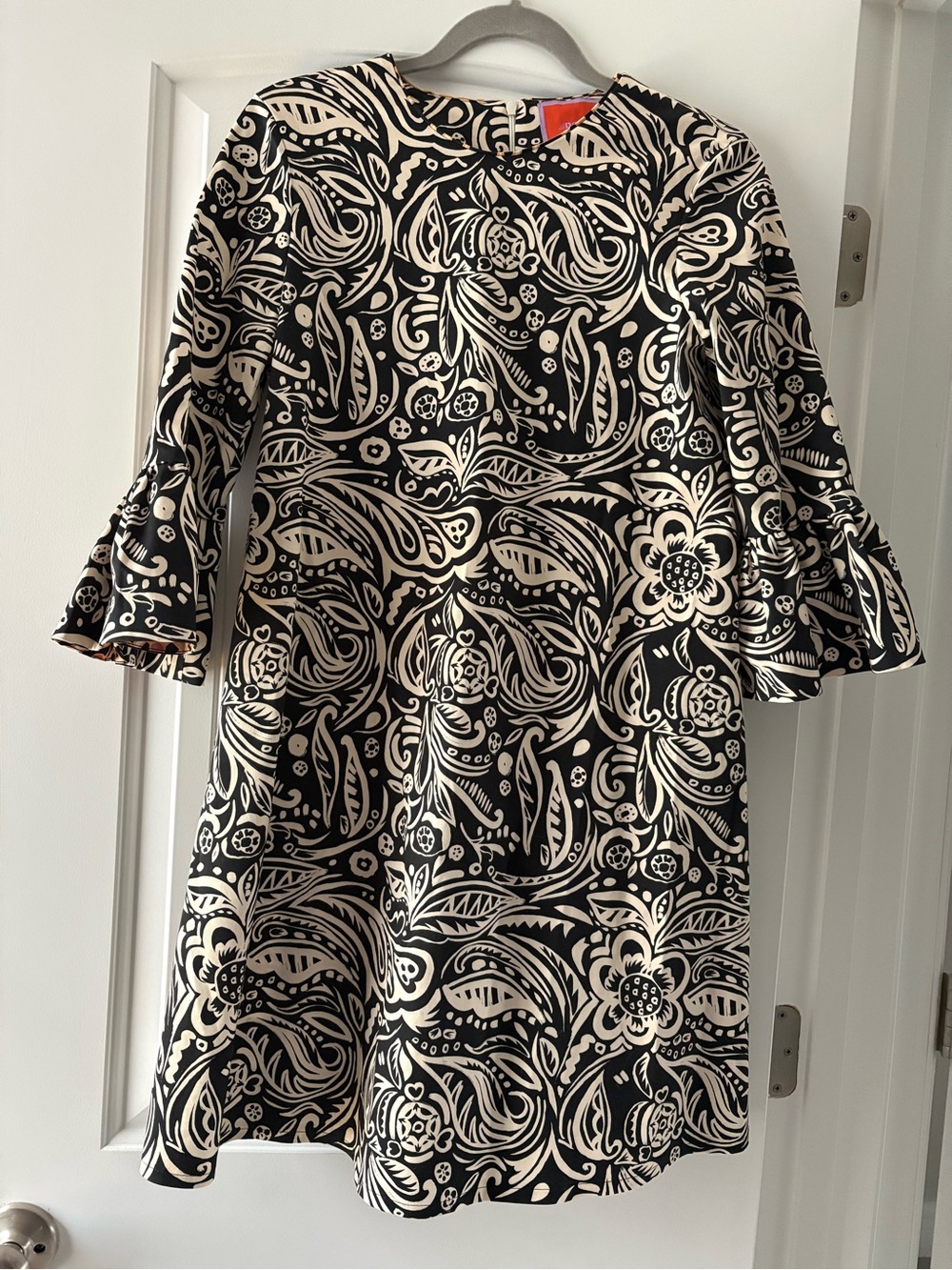 LaDOUBLE J Black Ivory Dress Size XS Bell Sleeve Made in Italy Resortwear Career